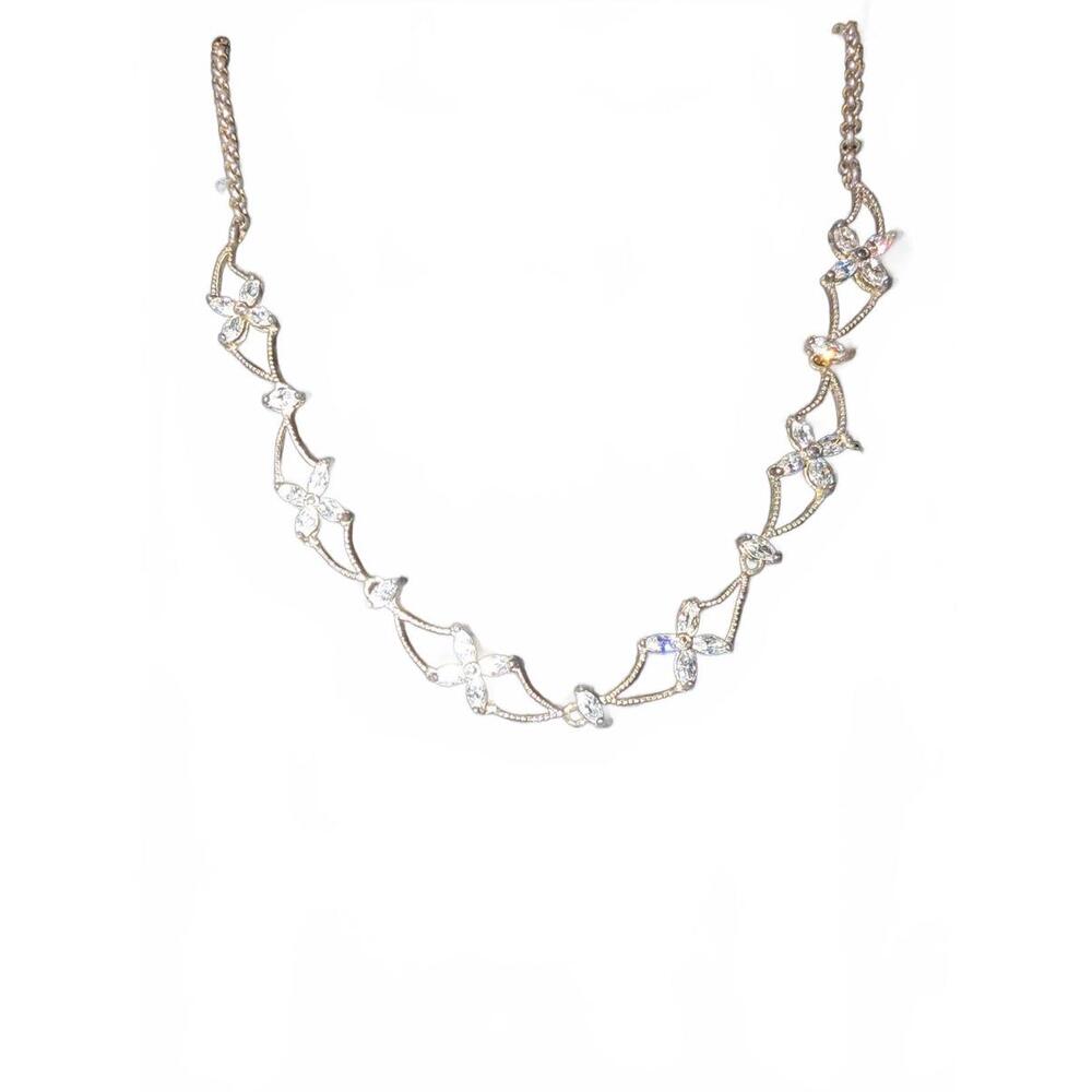 Elegant Gold-Tone Crystal Floral Necklace